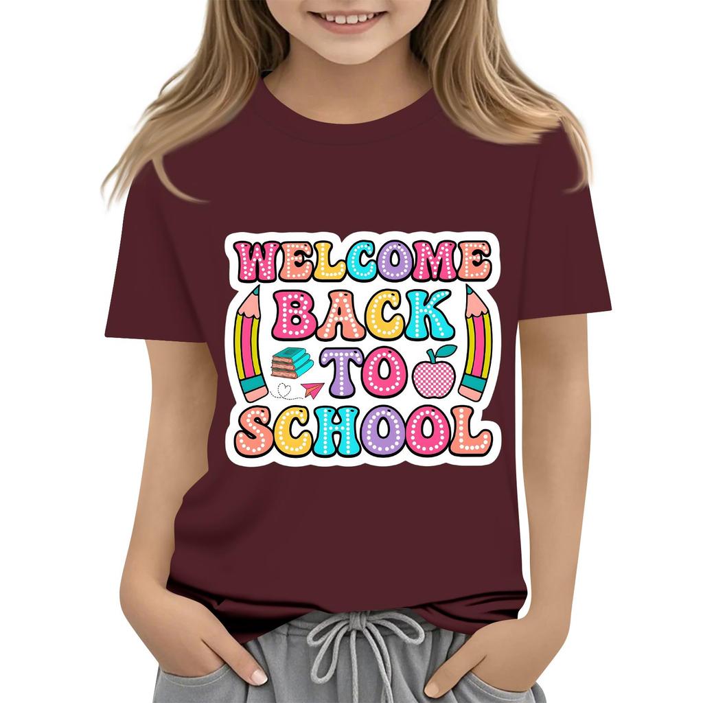 Children's Casual and Fashionable Round-Neck Printed Short-Sleeve Top for Back-to-School