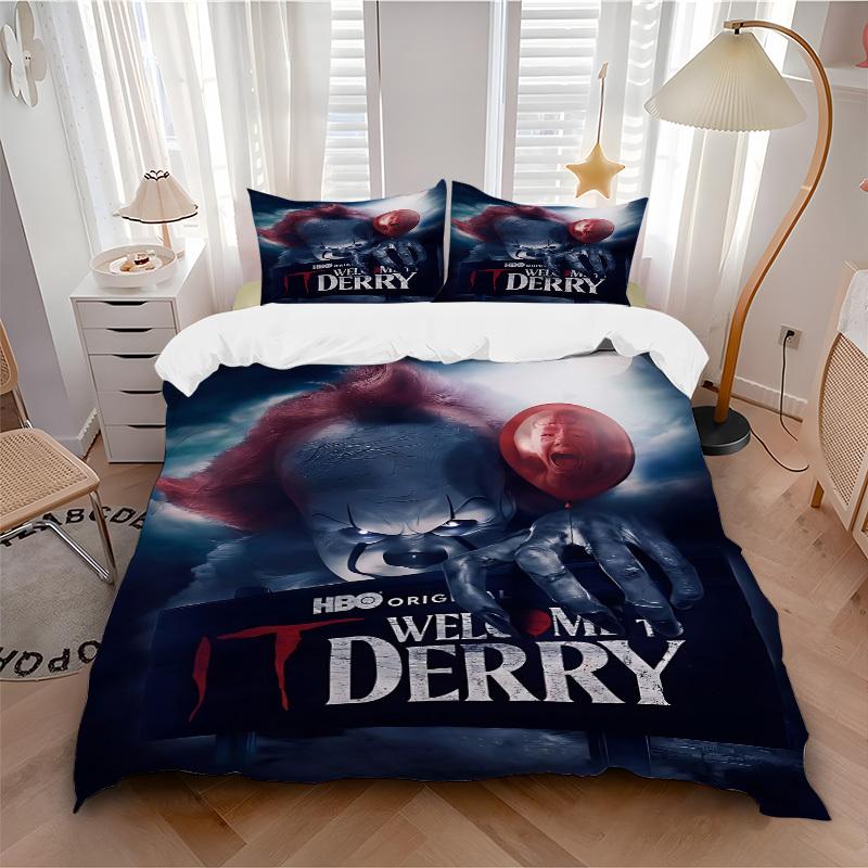 

3pcs Horror It Clown Bedding Set, Soft Polyester Duvet Cover and Pillowcases Machine Washable Seasons all suitable 02 135x200cm