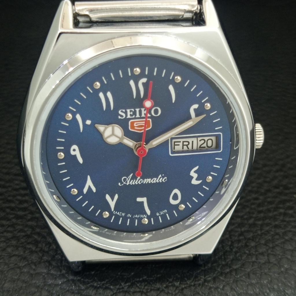 VINTAGE SEIKO 5 AUTOMATIC 6309A REFURBISHED JAPAN MENS BLUE DIAL WATCH a442602-1