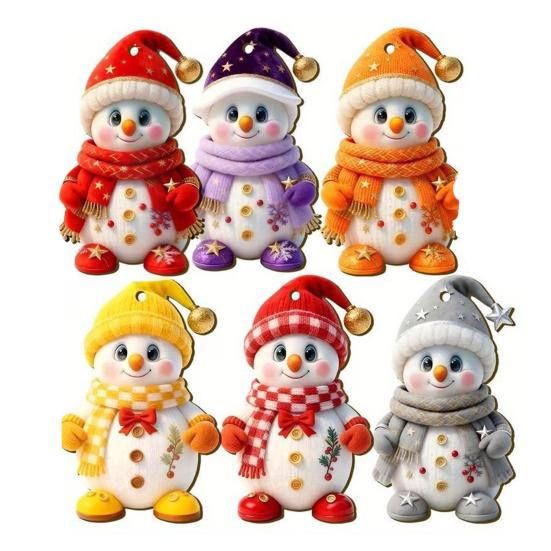 Farmhouse Style Christmas Decor Snowman Wooden Ornaments 2D Flat Vintage Xmas Tree Hanging Hand Painted Holiday Decoration Cute Winter Ornament for