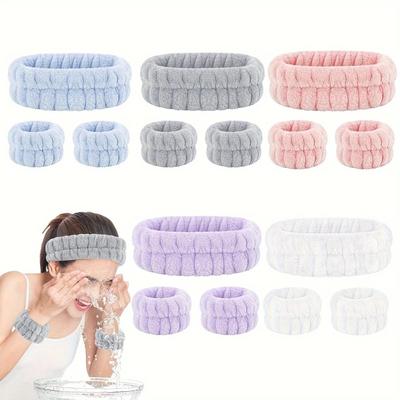 Coral Velvet Facial Makeup Hairband Set - High-Elastic Face Wash Wristband for Salon & Home Use