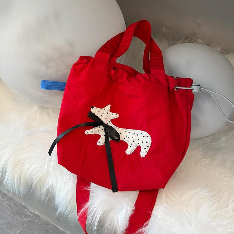 Cute Embroidery Women'S Drawstring Shoulder Bag Cartoon College Girls Book Tote Shopping Bags Large Capacity Female Handbags