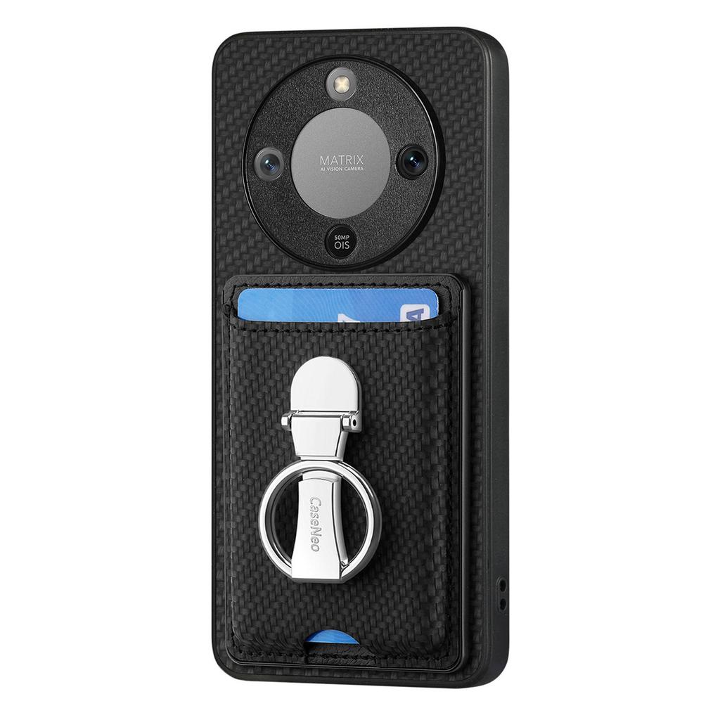 CASENEO Telefondeksel For Honor Magic8 Lite 5G / X9d 5G / X70 5G Lær Bakdeksel med Støtte og Kortplasser Karbonfibertekstur