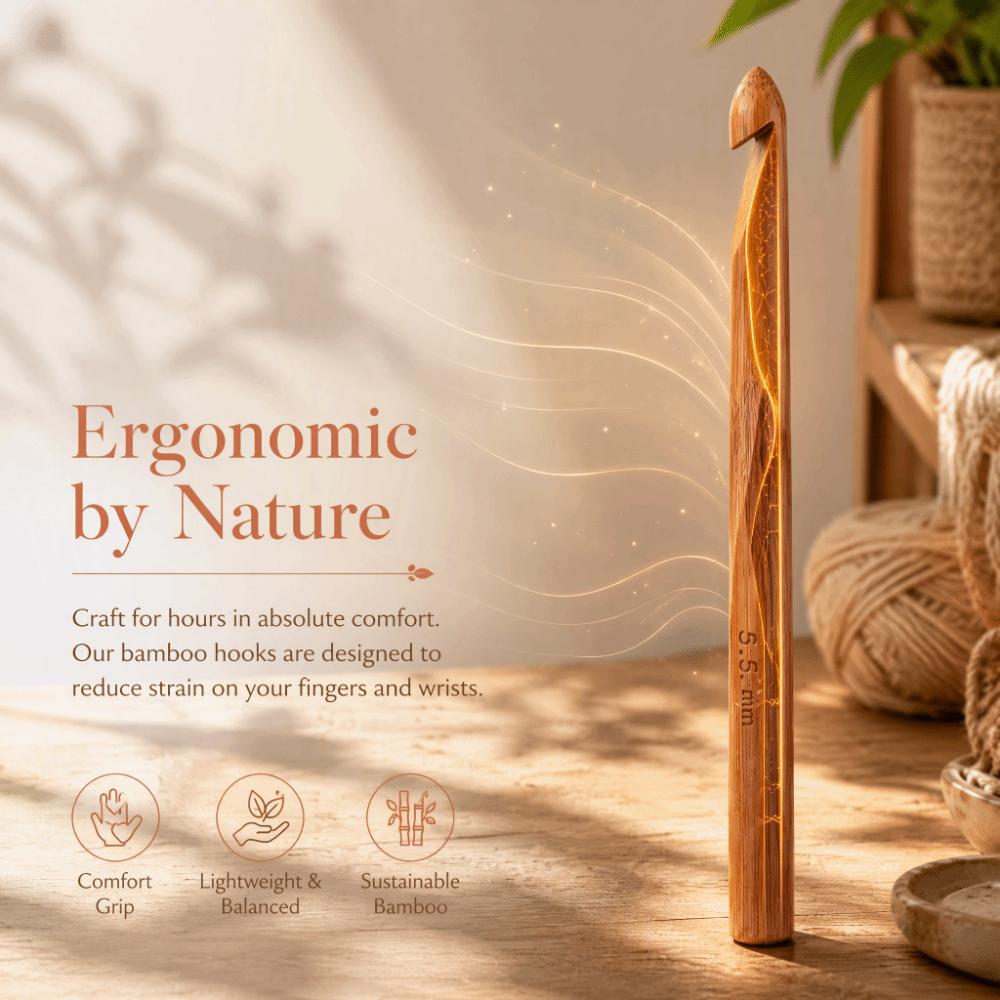 12 Pcs Ergonomic Handle Crochet Hooks Carbonized Bamboo Knitting Needles Set For Handmade DIY