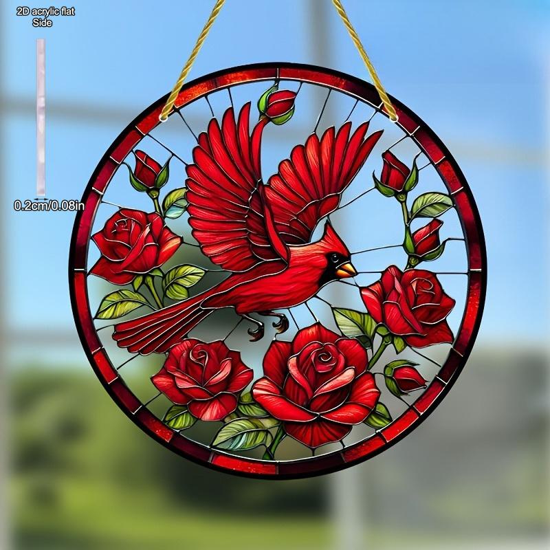 Art Nouveau Round Red Bird Ornamen, Sun Catcher, Holiday Decor, Hanging Ornament, Suitable for 11 Holidays, All Seasons, Bird Theme, Perfect for Bird