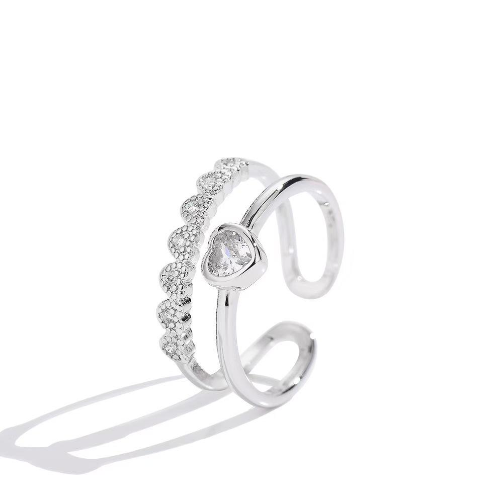 Korean Style Open Double Layer Heart & Star Zircon Ring