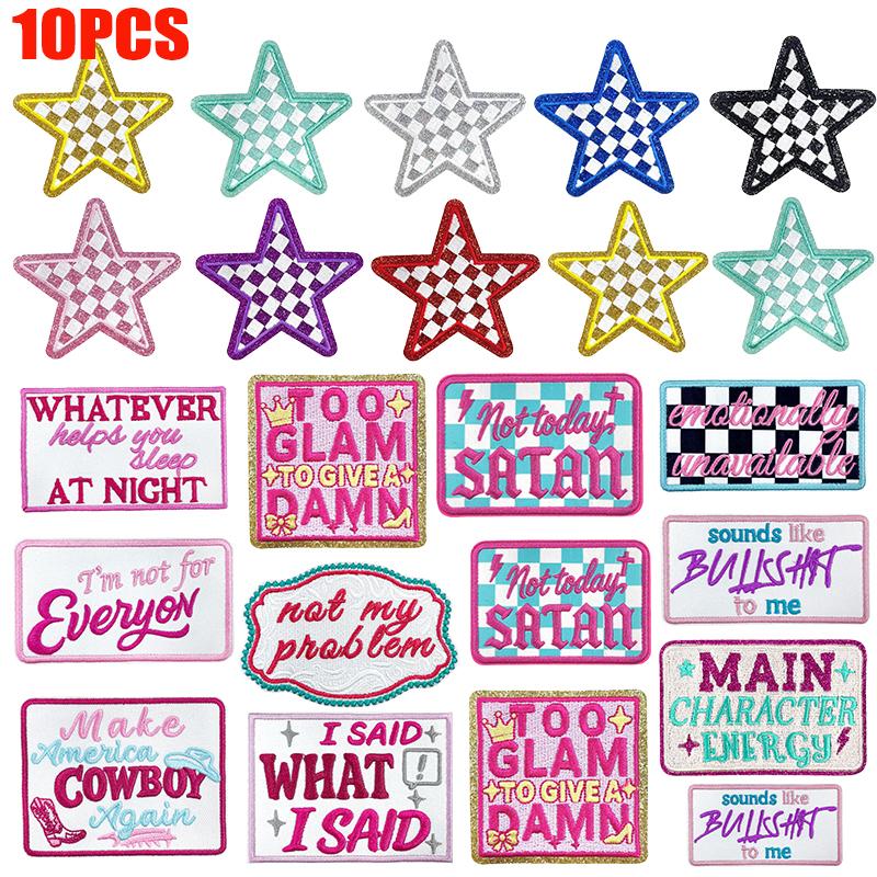 10pcs /Lots Five -Pointed Star Greet Patch Cartoon English Letter Embroidered Patches Iron On Patches For Clothing Jackets Sew Diy
