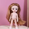 1 Set Nude Doll 3D Simulation Eyes 13 Joint Black Long Hair 1/8 17Cm Doll Plastic Doll Head Toys With Gold Brown Hair Kids Gift