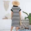 Women’s V Neck Striped Casual Dress Relaxed Fit Short Sleeve Pullover Midi Dress for Everyday Wear and Travel