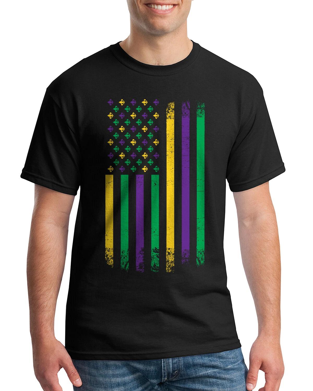 Mardi Gras American Flag Men s T shirt Carnival Parade 4XL