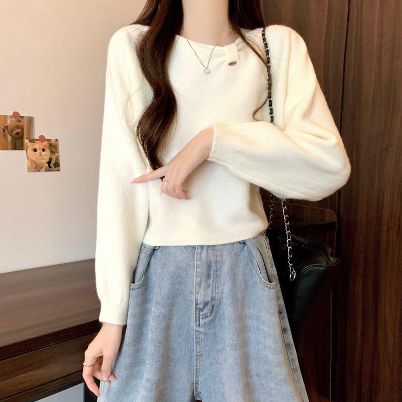 French Chic Solid Knitwear: Versatile Long Sleeve Pullover for Autumn/Winter