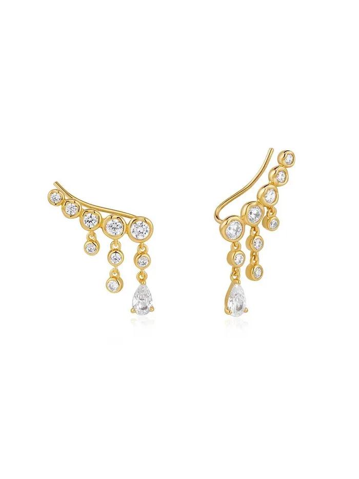 Gold Molten Cascade 925 Silver Bar Climber Earrings E074-09G.