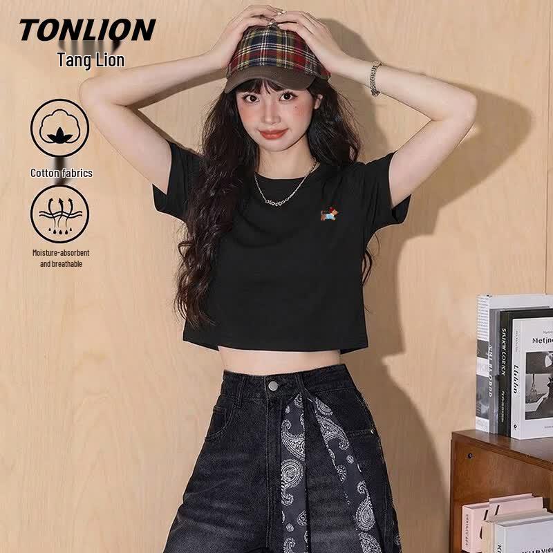 TonLion Women s Cute Dachshund Print Cotton T-Shirt 2XL чёрный