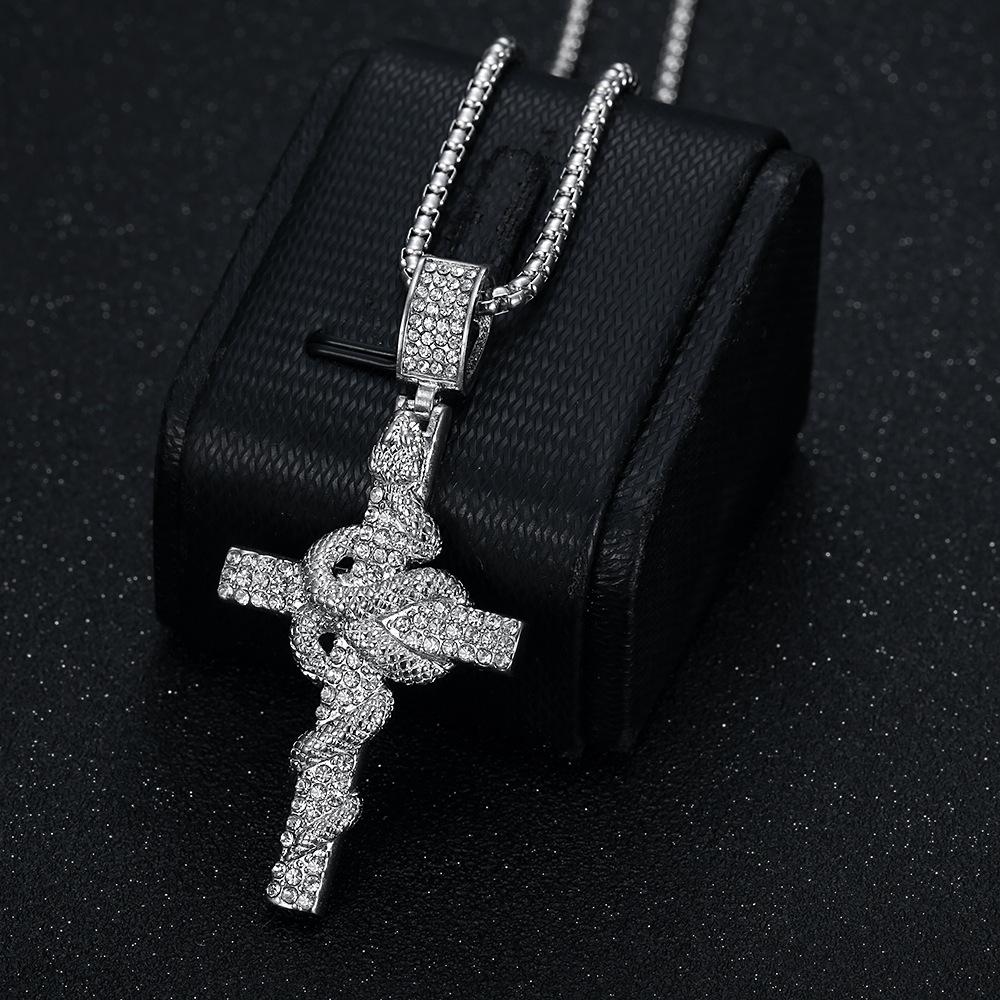 026 Jewelry Fashion Trend Inlaid Zircon Men's Exquisite Gift Jewelry Necklace Exquisite Snake Plate Cross Pendant