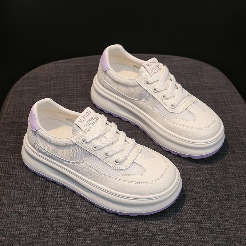 [Fanfna] Thick-soled Little White Shoes Women's 2025 New Summer Sports and Leisure Shoes Breathable and Lightweight Mesh Board Shoes