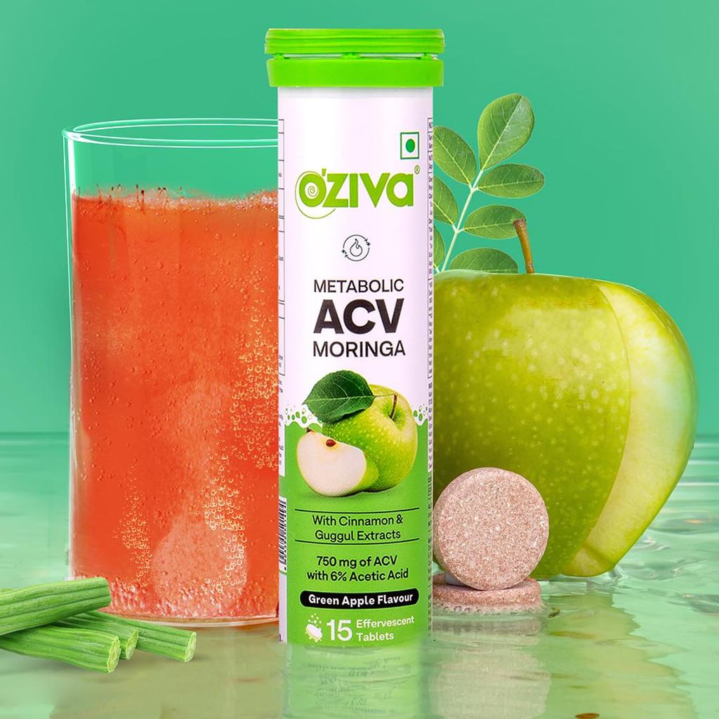 OZiva ACV Moringa Apple Cider Vinegar Tablets, Green Apple, Pack of 4