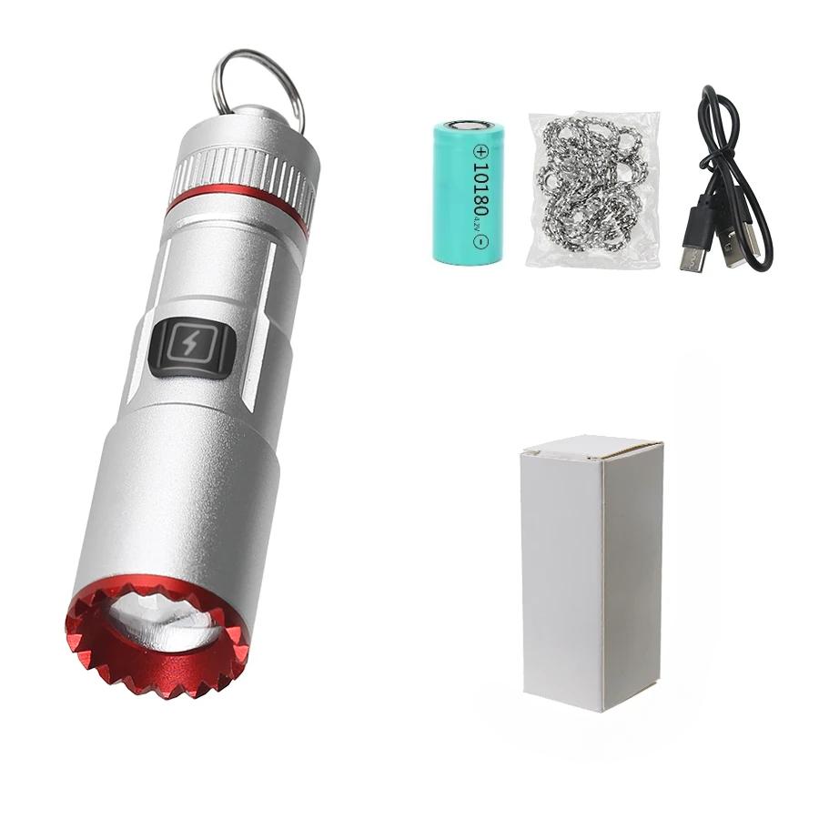 

Мощный светодиодный мини-фонарик EDC, карманный, из алюминиевого сплава, небольшой фонарик, аккумулятор 10180 Type-C, перезаряжаемый аварийный фонарь White