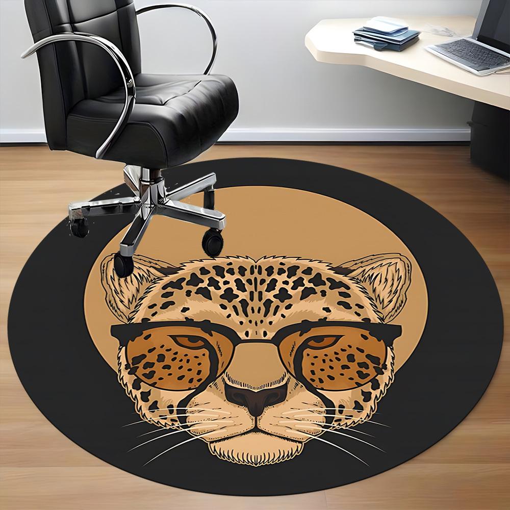 1pc Leopard Glasses Office Round Rug, Non-slip, Soft and Durable Office Rug for Interior Decoration, Perfect for Office,Decoration yy260204081