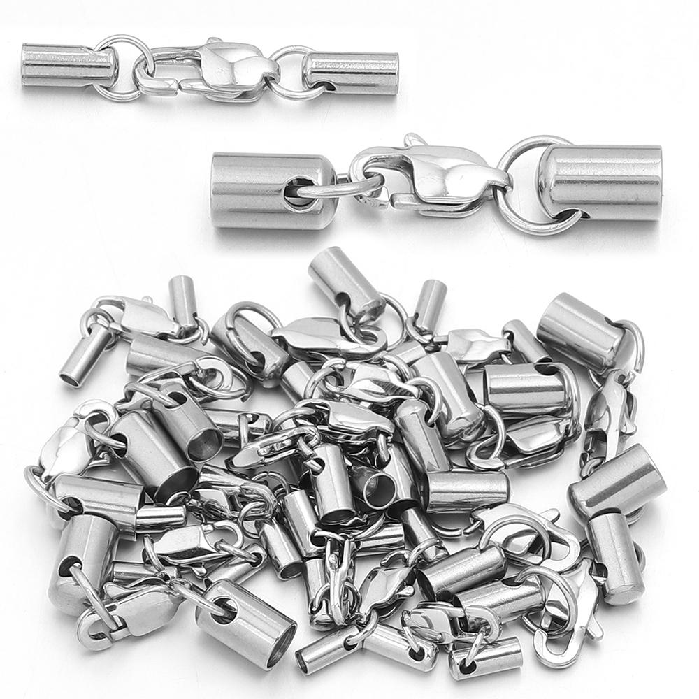 5Sets/Lot Stainless Steel Leather Cord End Caps With Lobster Clasp Connectors For Jewelry Making DIY Necklace Bracelet Connector