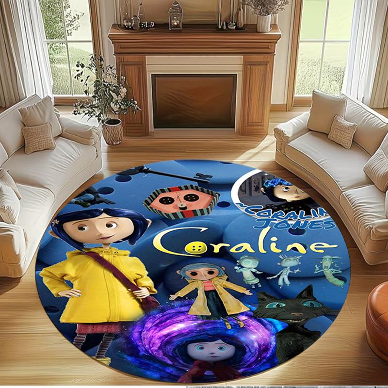 Coraline Print Round Rug, Washable Floor Carpet, For Entryway Dorm Laundry Room Office Study, Home Decor Birthday Christmas Gift