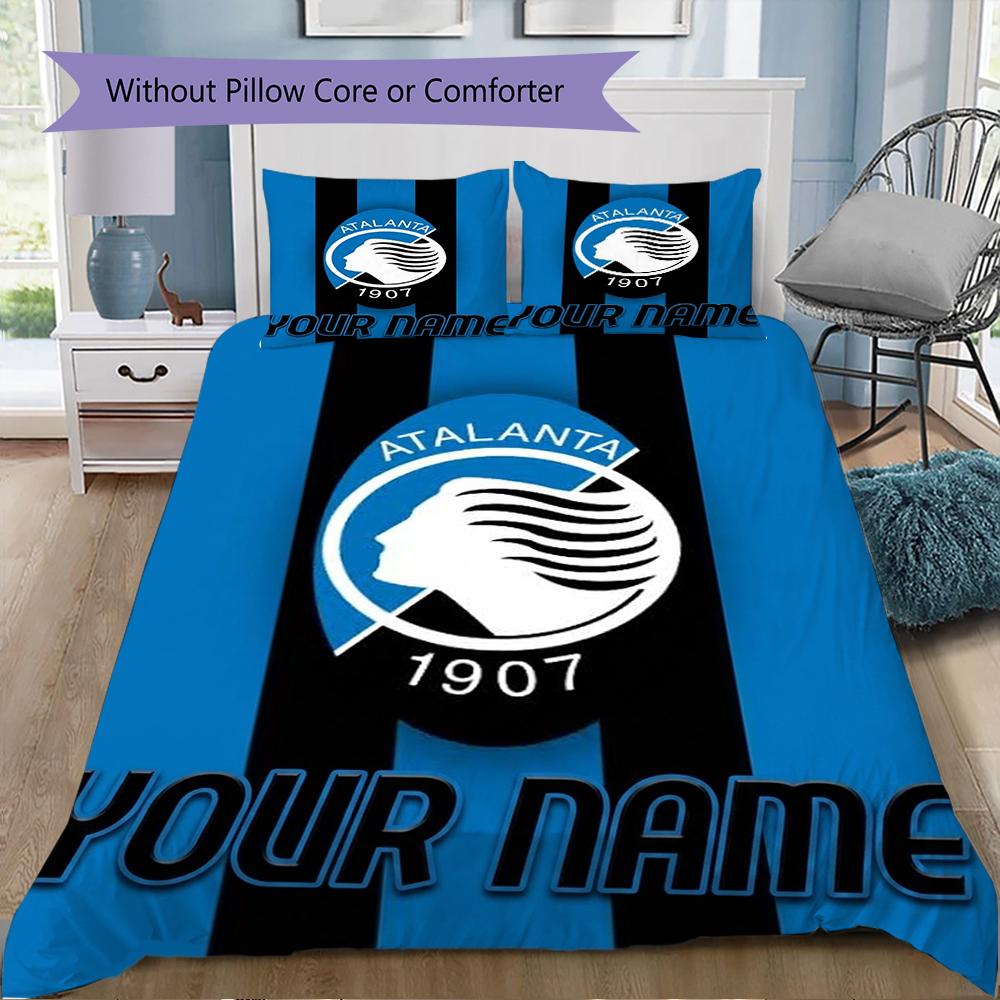 Set Copripiumino con Nome Personalizzato Modello Atalanta BC Federa Decorazione per la Casa Regalo di Compleanno (1* copripiumino+2*federe senza imbottitura)