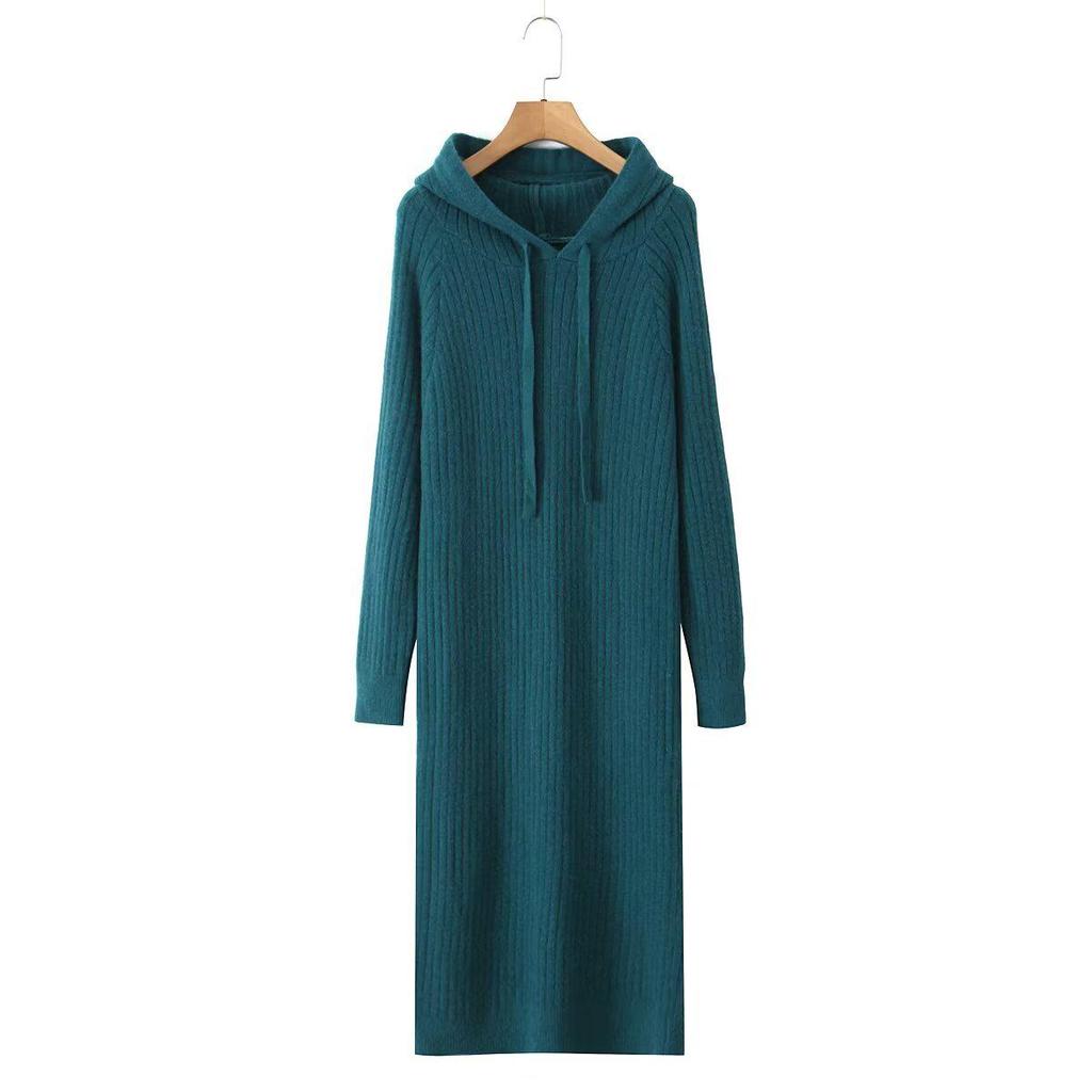 2024 Autumn Women's European & American Style Hooded Sweater Dress