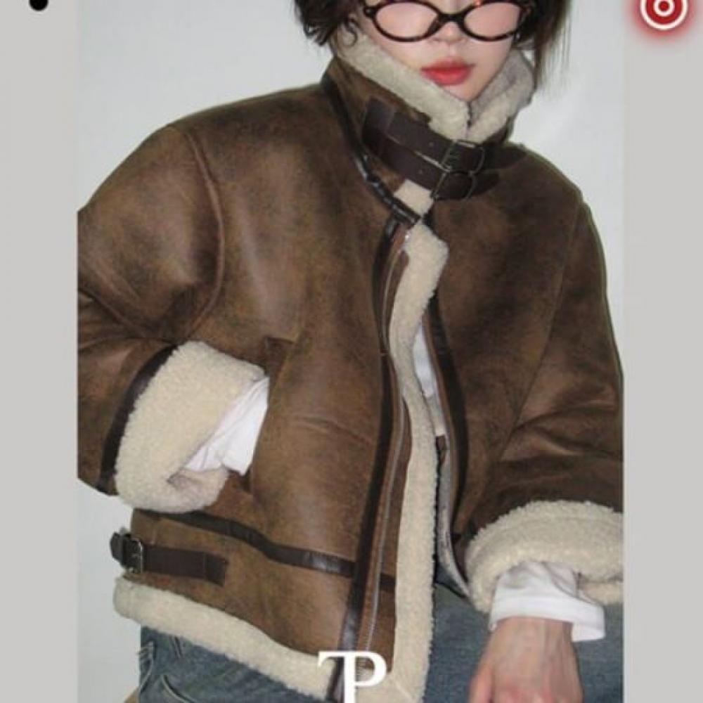The Pink Rotten High Neck Buckle Fur Mustang Jacket