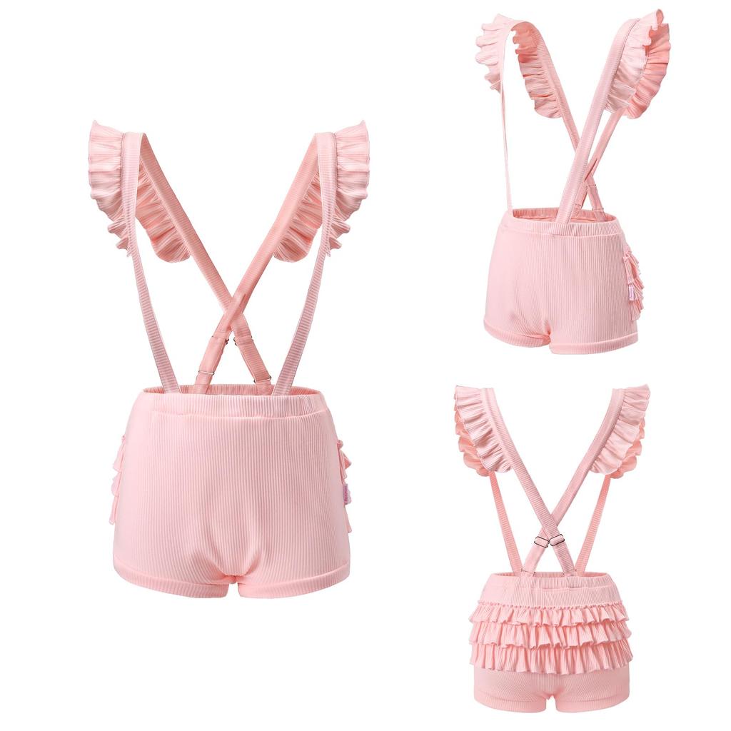 LittleForBig Ruffled Overalls for Adults [Fluffy Ruffles] All-in-One, Elastic Ribbed Material, Pink, Size M