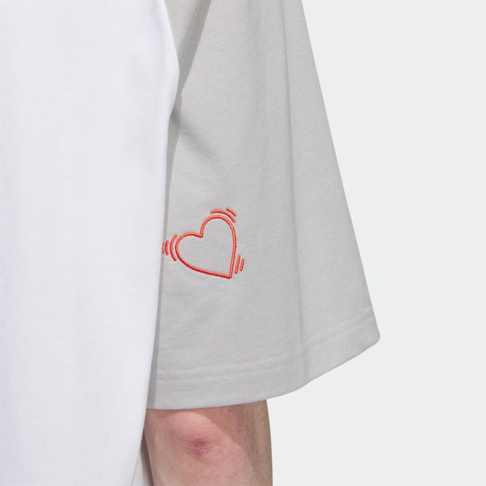 Adidas Color Block Logo Embroidered Round Neck Loose Short Sleeve T-Shirt Unisex T-Shirts White Light-Gray IT6401