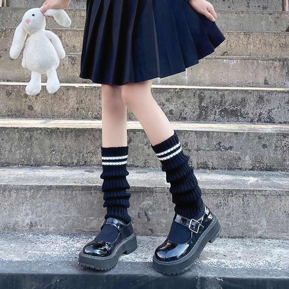 Black Leg Warmers Gothic Lolita Knit Long Socks Stylish Accessories  for Women