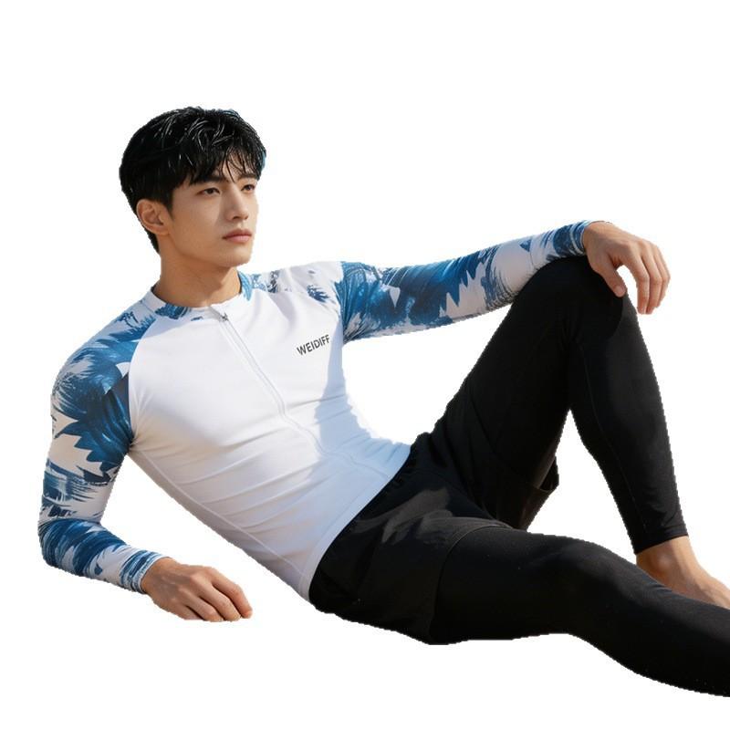 Mens UV Protection Rash Guard Set Long Sleeve Top Full-Length Pants Quick Dry Wetsuit Surfing Snorkeling Swimming