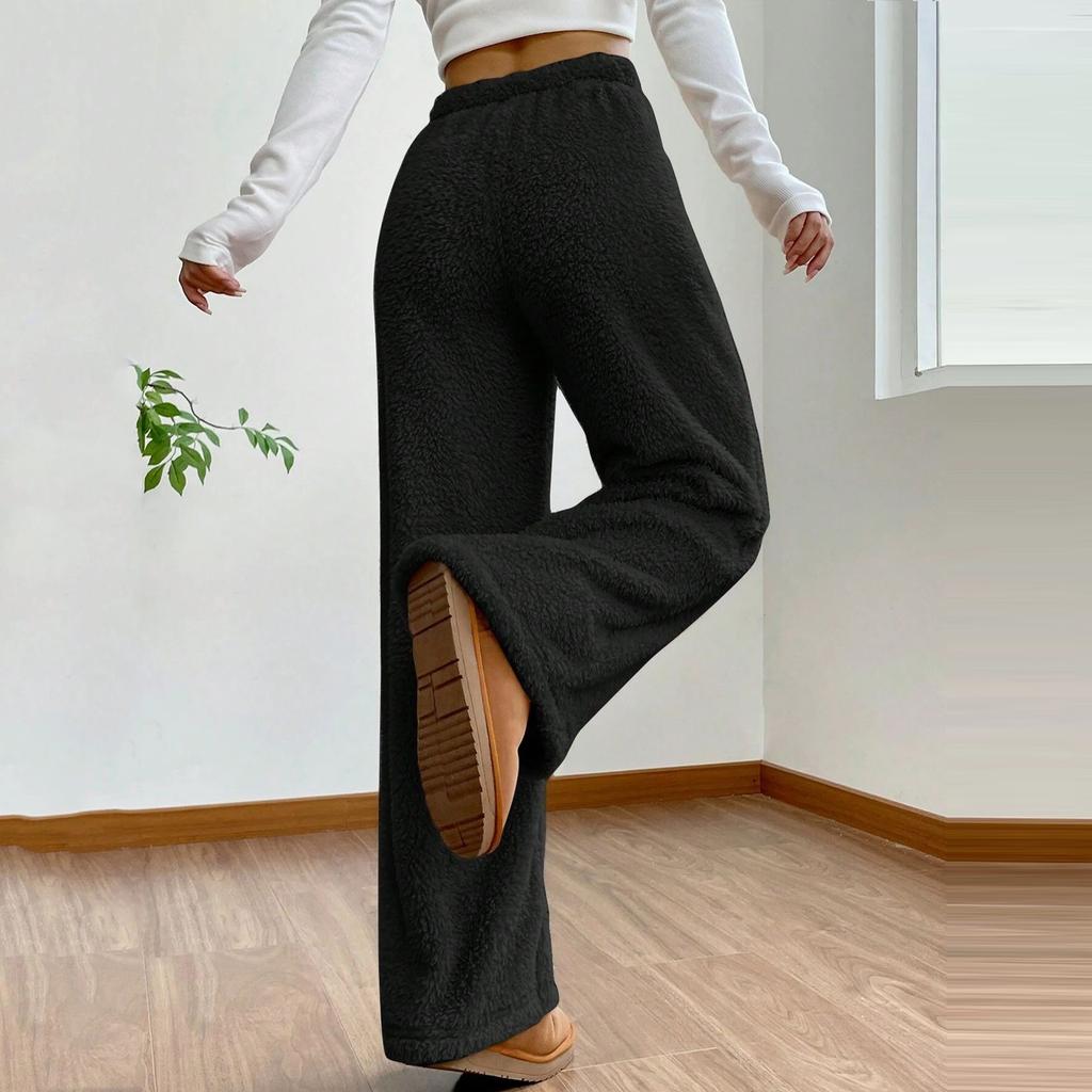 Women's Fashion Plush Casual Pants Solid Color Loose Comfortable Plush Warm Trousers