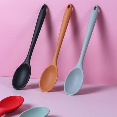 Round Silicone Spoon High Temperature Resistant Non-Stick Pan Kitchen Cooking Stirring Spoon Soup Spoon Salad Ice Dessert Spoon