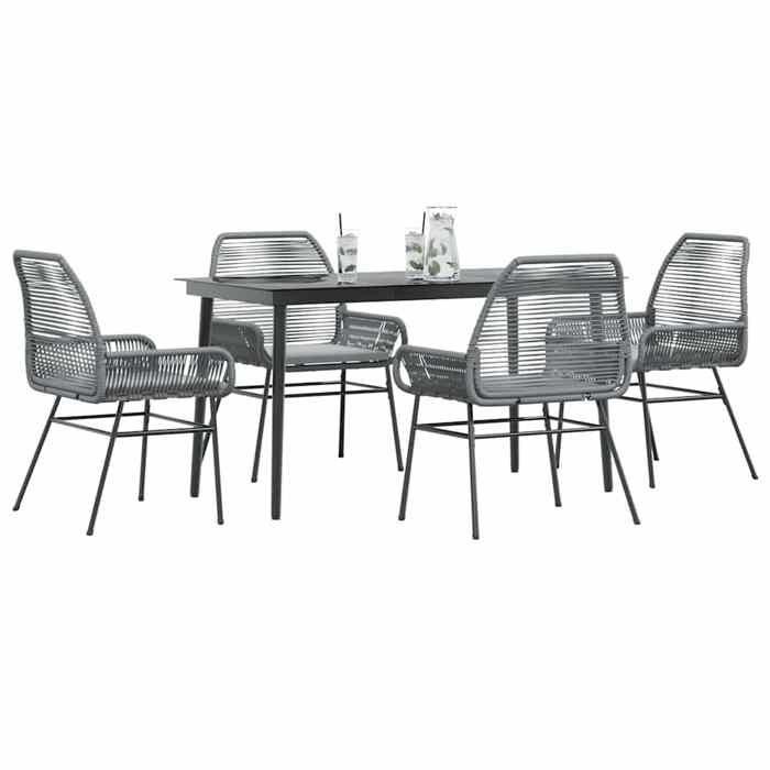 VidaXL Garden Dining Set Cushions 5 Pcs Grey Poly Rattan Glass, Outdoor Dining Set, Furniture of 3334480