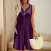 Women's Fashionable And Casual Sleeveless Button-pocket One-piece Shorts
