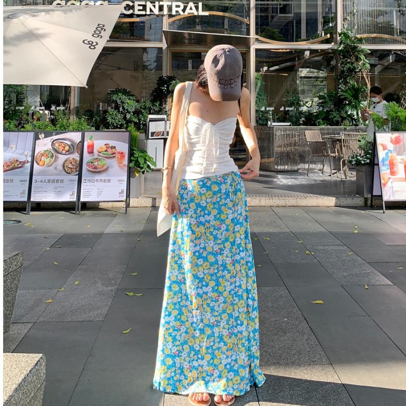 Pure Desire Wind Pleated Slim Tube Top Women's Summer New Floral Slim High Waist Skirt Fashion Suit