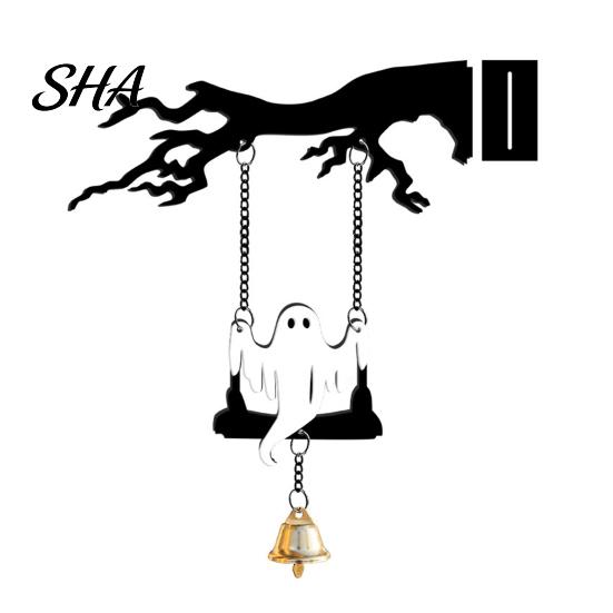 Halloween Decorations Wall Mounted Hanging Bell, Clear Sound Ghost/Bat Decorative Home Decor Dinner Bell for Outdoor Front Door Garden Porch