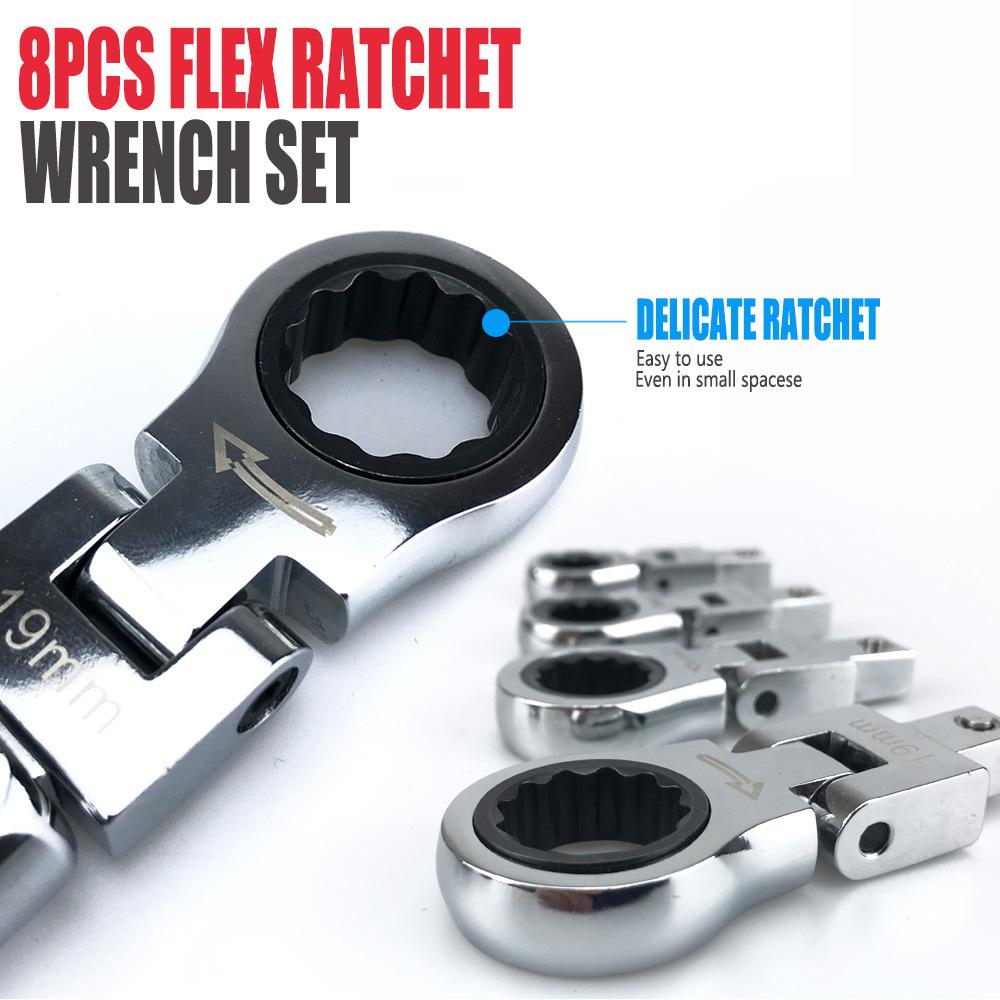 9-piece Set Detachable Flexible Head Ratchet Torque Wrench Ratchet Wrench Spanner Ratchet 180 Rotating Spanner Ratchet Wrench