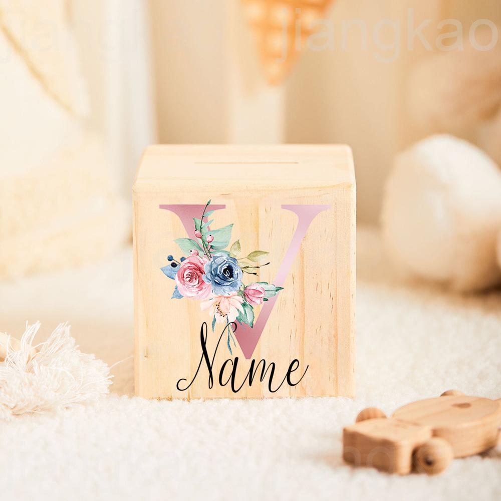 Personalizowana Skarbonka Inicjał z Imieniem Skarbonki dla Dzieci Etui na Kolekcję Monet Drewniany Banknotnik Prezent Urodzinowy na Baby Shower dla Dziewczynek