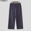 INCERUN Men Casual Elastic Waist Stitching Striped Long Trousers Pants
