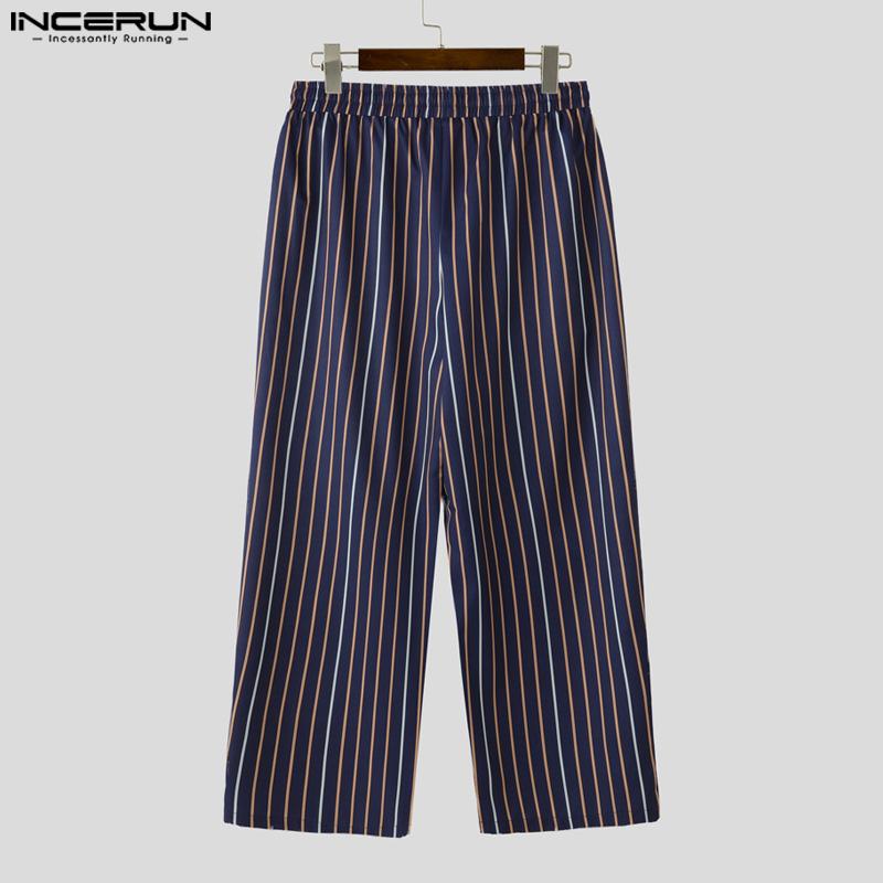 INCERUN Men Casual Elastic Waist Stitching Striped Long Trousers Pants