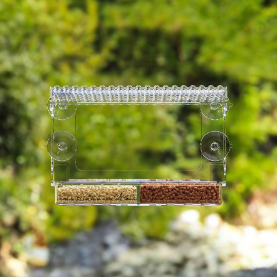 Window Birds Feeder with Suction Cups Clear Wildbird Feeder with Detachable Seeds Water Tray for Outdoor Birds Watching