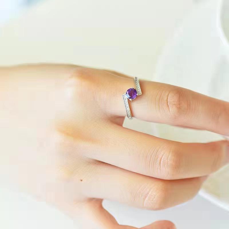 Elegant Natural Amethyst Open Ring Adjustable Open