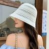 Casual Knitted Fisherman Hat Foldable Sun Protection Sun Hat Wide Brim Solid Color Hollow Beach Cap Sun Hat