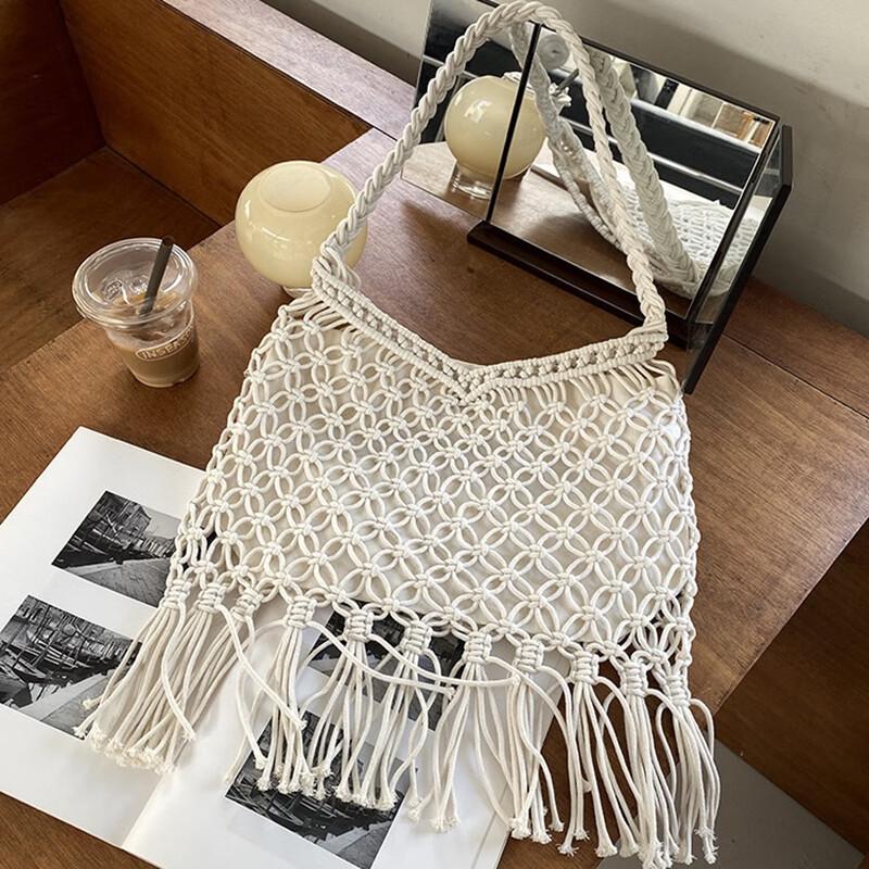 Сумка-тоут REWELL с нишевым дизайном, плетеная из соломы, с кисточками