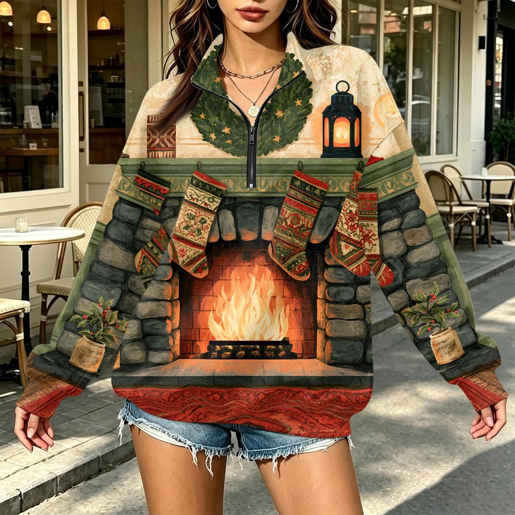 Women's Trendy Print Half Zip Sweatshirt Lightweight Casual Pullover for Everyday Wear