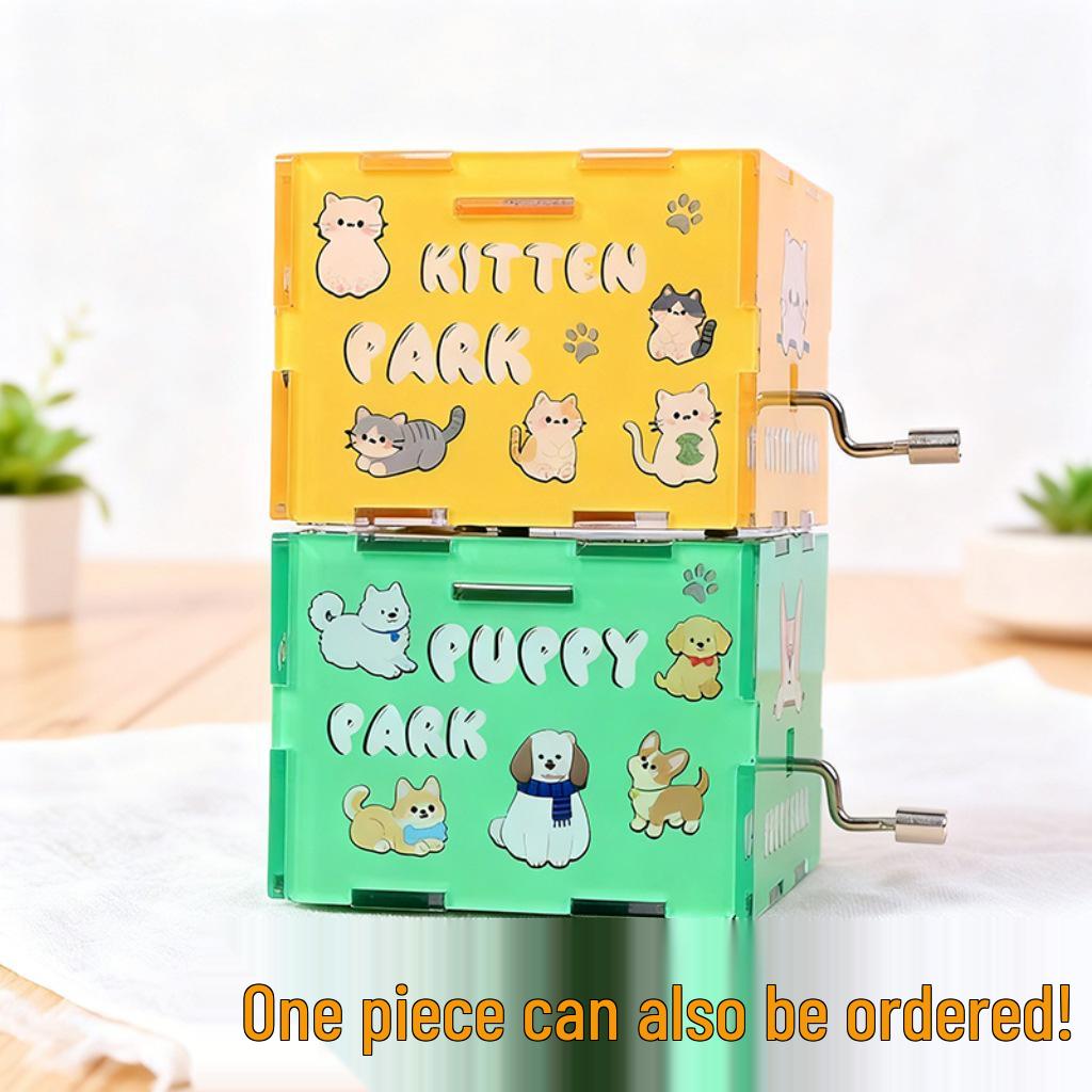 Acrylic Handmade Cartoon Pet Music Box - Hand-Cranked Eight-Tone Ornament