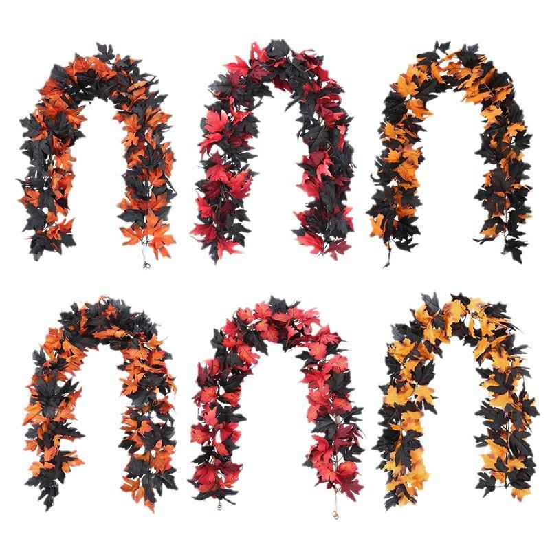 Artificial Maple Leaf Vine Fall Decor Black Leaves Harvest Season Home Decoration Silk Floral Garland