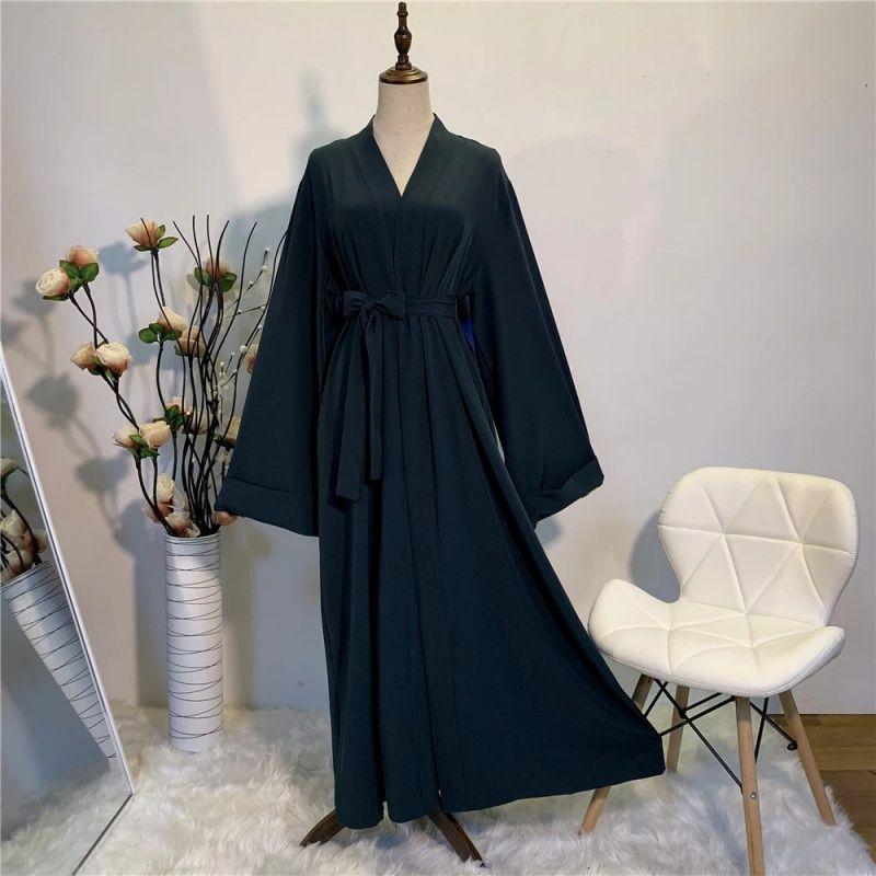 2020 New Lace-up plus Size Solid Color Cardigan Robe Dress