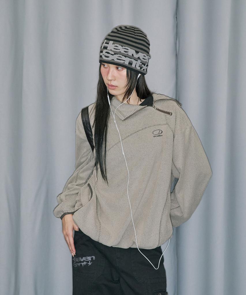Waffle Cover Stitch Hoodie - Beige